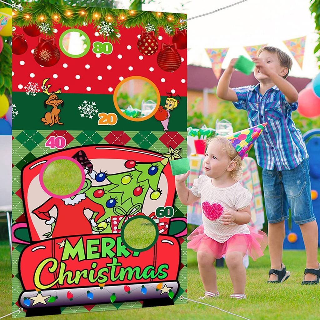 Vánoční hra hod do otvoru se 4 pytlíky, Zimní hra hod do otvoru se sněhovými vločkami, Vánoční párty hry, Vánoční párty potřeby