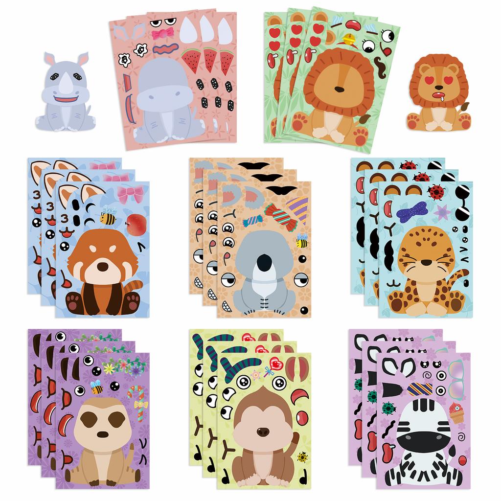 81624Pcs Cartoon Animal Cute Zoo Make A Face Puzzle Stickers Kids Make Your Own Diy Game Children Jigsaw Education Toys