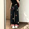 Jeans de pierna ancha bordados para mujer otoño, nuevo diseño holgado, empalme a cuadros, pantalones largos