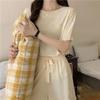 Ice Silk Pyjamas Kvinner Solid todelt sett Sommer Natttøy Kortermet Høst Koreansk Klassisk Basic Elegant Chic Trend