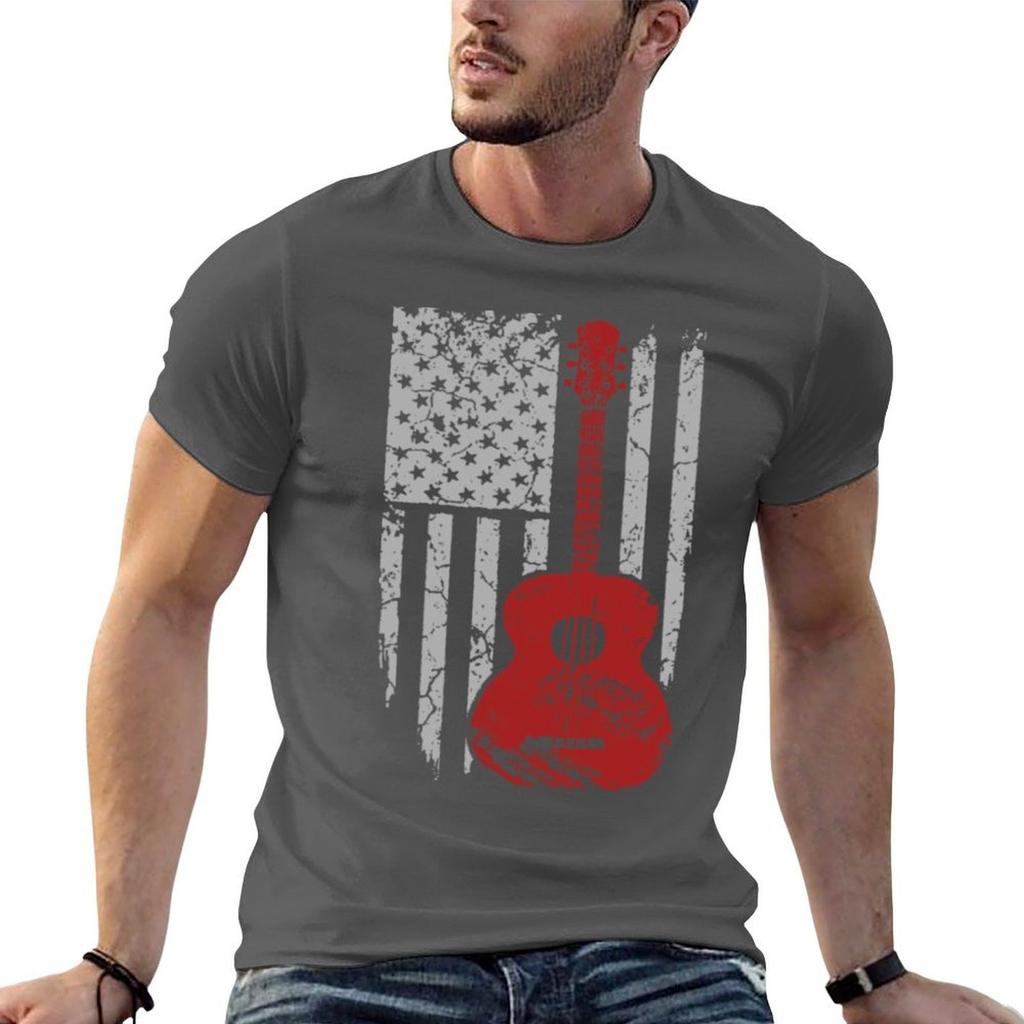 Camiseta De Jogador De Guitarra Com Bandeira Americana Taunisexho Grande Camiseta Simples