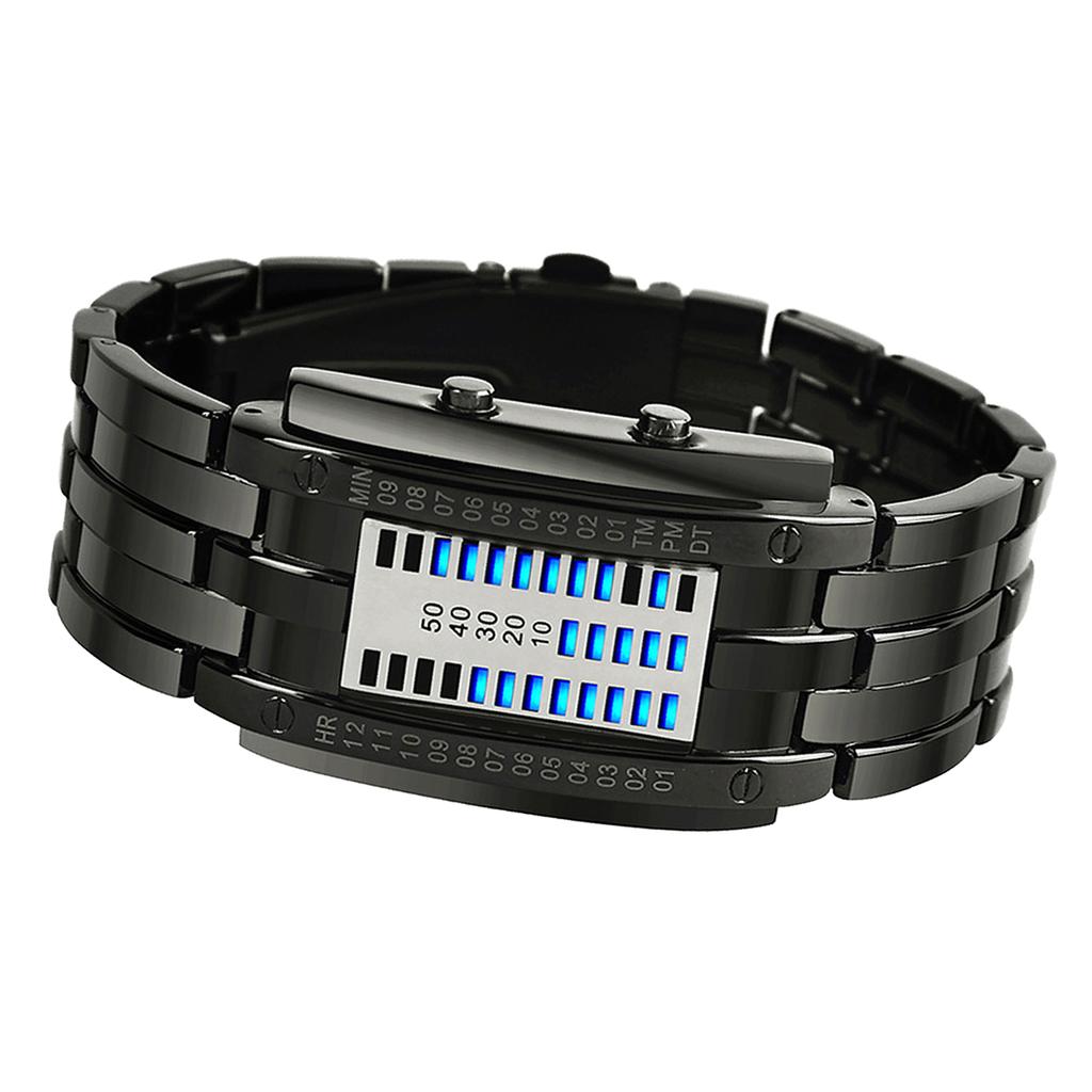 Mens Binary Watch Casual Sports Blue Backlight Fashion Quartz Movement LED Digital Wristwatch for Outdoor Parties Black