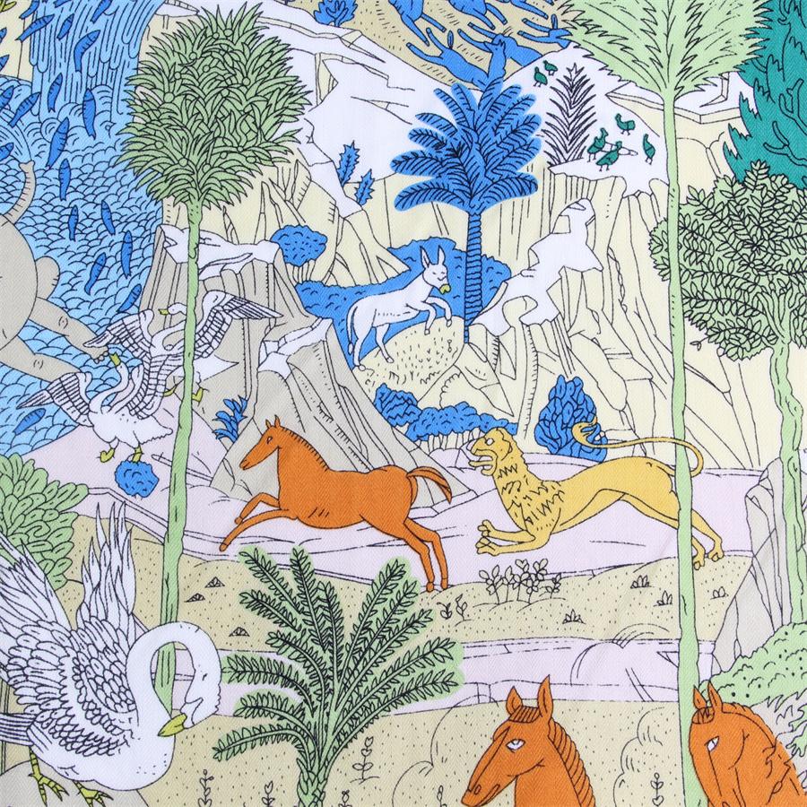 POBING Silk Cashmere Scarf Women Hand Rolled Jungle Animals Print Square Scarves Wraps Bandana Big Hijabs Female Foulard 135CM
