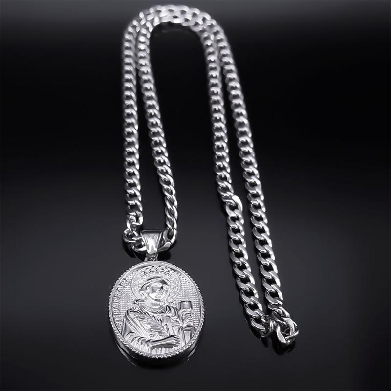 Collier Médaille Sainte Barbe en Acier Inoxydable 316 Couleur Argent Pendentif Hommes Religion Catholique Colliers Bijoux Santa Bárbara