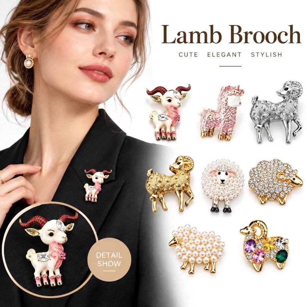 Shiny Rhinestone Sheep Brooch Faux Pearl Lapel Pin Gifts Cardigan Clip Clothing Accessories