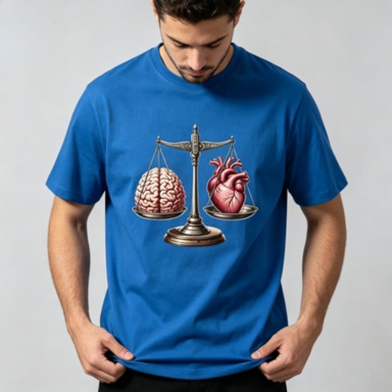 Unisex 100 Cotton O Neck T Shirt Balance Brain And Heart Retro Scale Graphic Print Casual Daily Male Short Sleeve Tee Tops