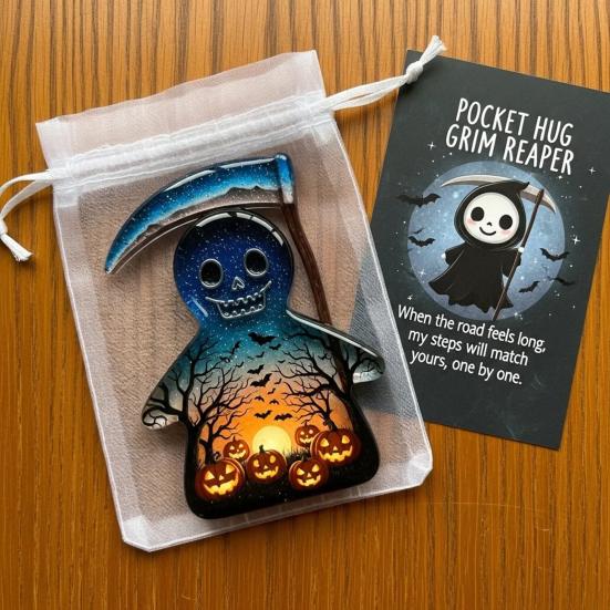 1/2/4/5Pcs Pocket Hug Ghost with Positive Card Emotional Support Ghost Token Mini Halloween Cartoon Ghost Statue Inspirational Gift