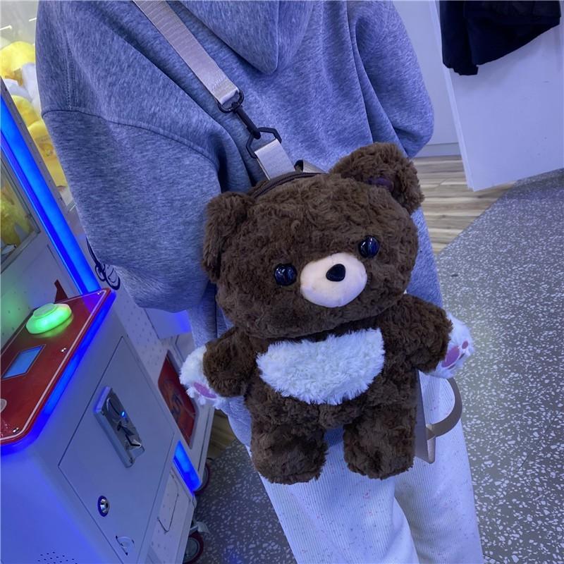 Cute Plush Teddy Bear Shaped Backpack Suitable For Girls Daily Use Outfits