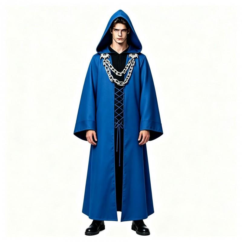 Halloween Gothic Hooded Robe Costume With Chain Detail Medieval Wizard Priest Cosplay Outfit Party