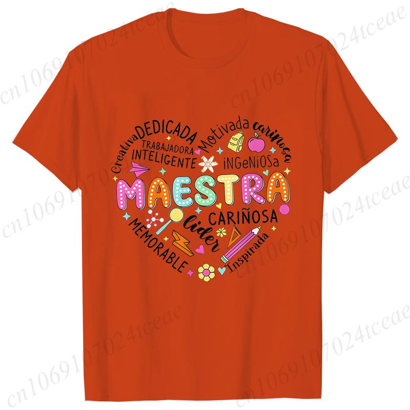 Spanish Maestra Women Girl T-shirt Casual Short Sleeve Round Neck Fashion Tee Shirt Teacher Comfy Tee Top Teacher Summer Clothes