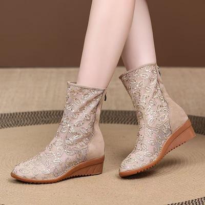 Damen Frühling Sommer Hohe Netz-Keilstiefel Coole Stiefel Weiche Sohle Rutschfest Leicht Großformat Runde Spitze Reißverschlüsse Dunce Boots