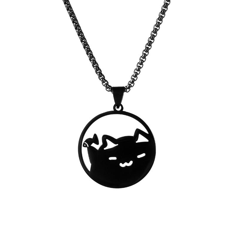 New Black Cartoon Cross Little Fish Cat Necklace Cute Trendy Titanium Steel Jewelry for Women 60CM