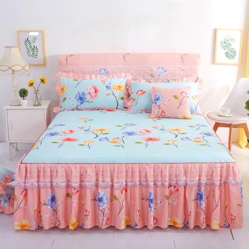 Fashion Lace Bedspread Soft Sanding Bed Skirt Queen Twin King Size Fitted Sheet Double Layer Ruffle