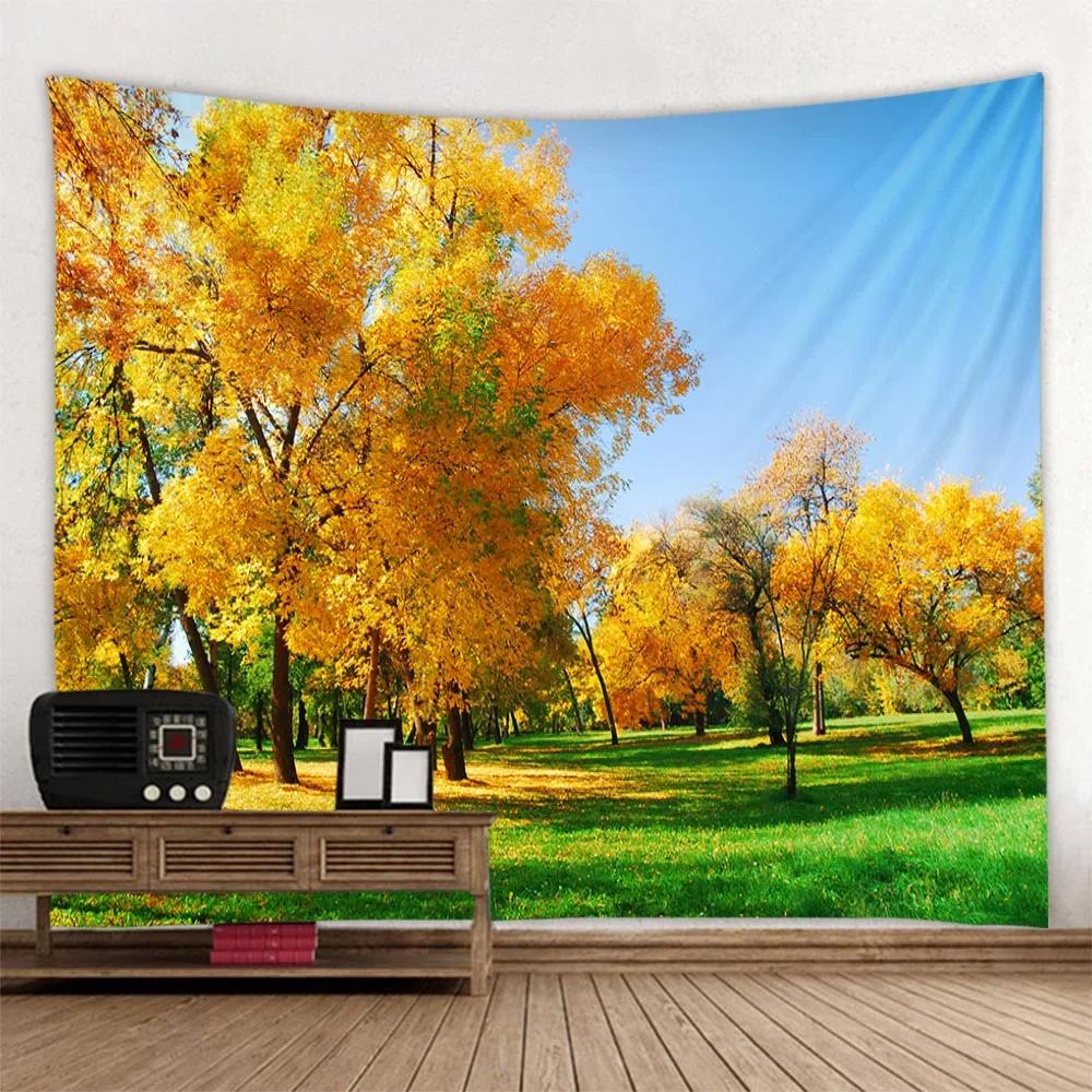 Red Forest Sky Jungle Waterfall Tapestry Bohemian Wall Hanging Home Art Fabric Mural Background Decoration Poster