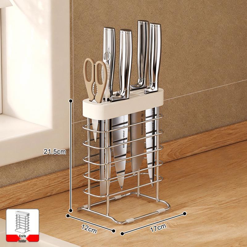 304 Stainless Steel Kitchen Storage Rack with Chopstick Holder, Knife Block, and Cutting Board Storage