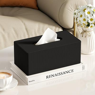 1pc Luxury Leather Tissue Box Holder, Striped Design 3 Colors, Square Tissue Box Cover for Home Office Bathroom