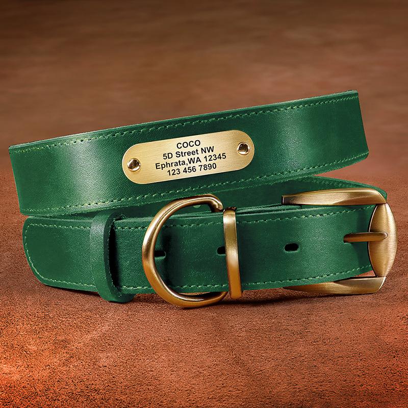 Personalized Dog Collar And Leash Set Real Leather Pet Collars Dogs Walking Lead Leash for Small Large Dogs Pitbull XXS-XL