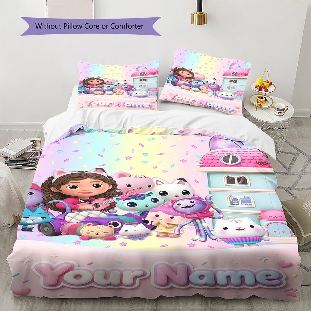 Name Custom Gabby Pattern Bedding Set Quilt Cover Pillowcase Home Decor Gift (1 * Duvet Cover + 2 * Pillowcase, Without Core)
