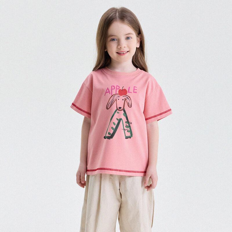 Girls  Cartoon Letter Print Short Sleeve T-Shirt 100