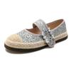 Fashion Silver Glitter Sequins Espadrilles Shoes Woman Fisherman Loafers Rhinestone Buckle Belt Flats Moccasines Ladies Hemp Mary Janes
