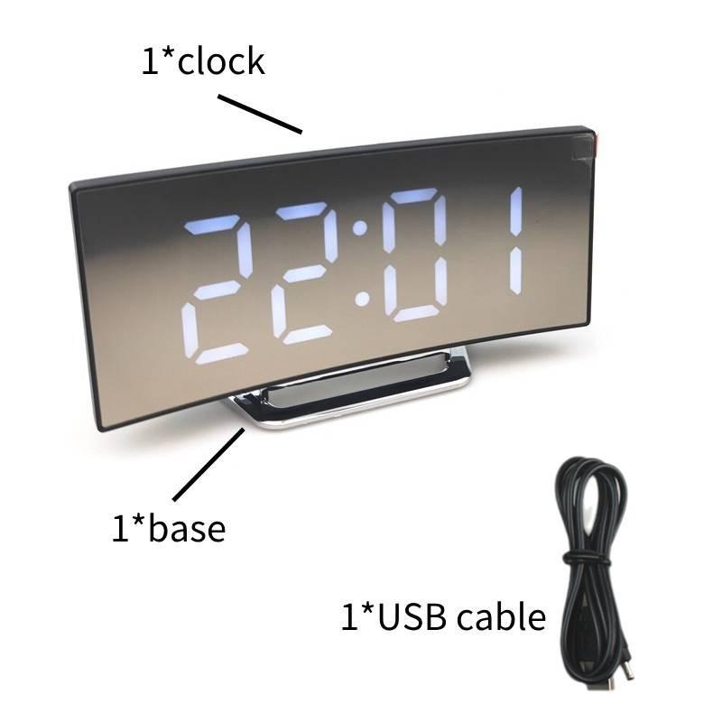 Stylish Modern Led Electronic Alarm Clock With Large Curved Screen And Mirror Function