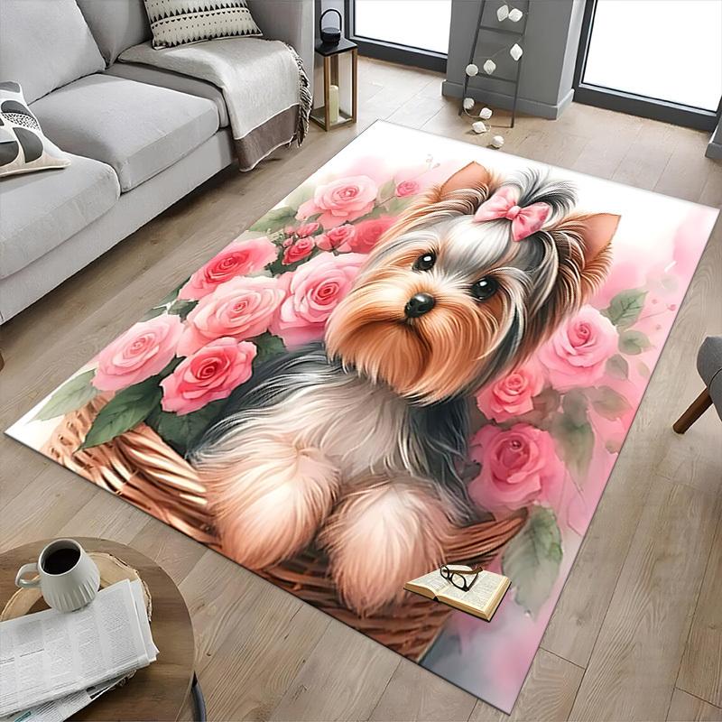 1PC Yorkie Roses Carpet Ultra Soft, Thick & Absorbent, Non Slip Machine Washable Mat for Entryway