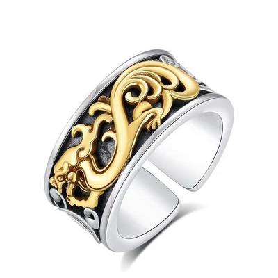 Retro-Stil, Tangcao-Drachenring, Ringe, männlicher herrschsüchtiger Drache, Jahr Nian Nian, Klavier – verstellbarer kreativer Ring 