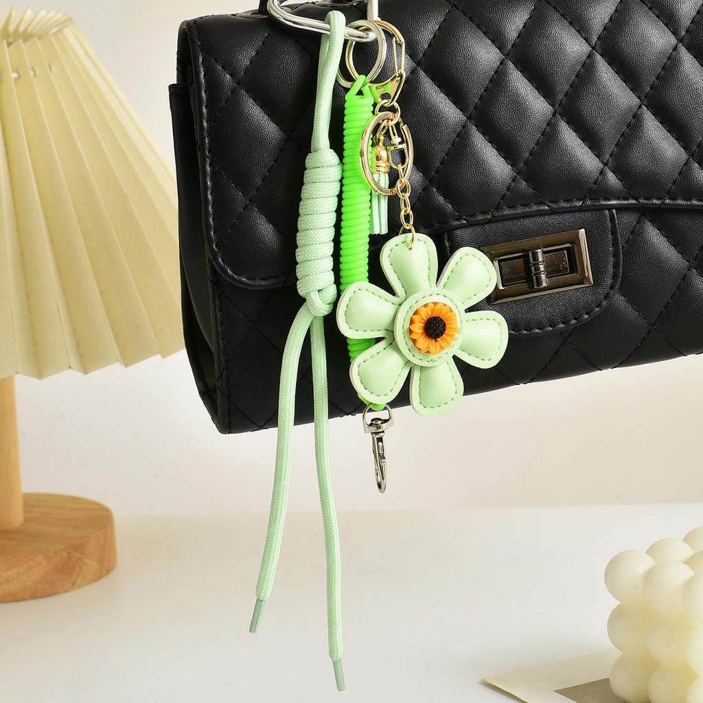 Fashion Creative Leather Sunflower Braided Rope Bag Charm Keychain for Women Ladies Stylish Backpack Key Ring Handmade Jewelry