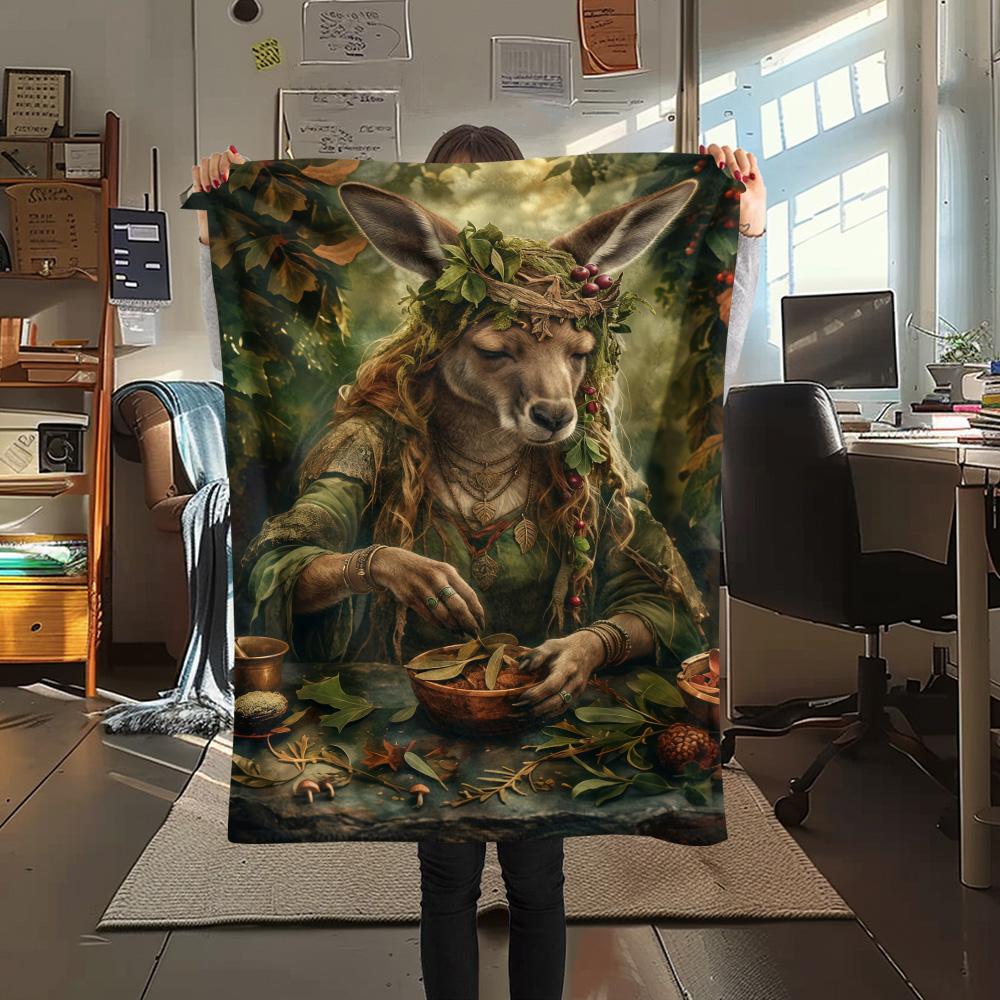 

1 шт. Милый маленький кенгуру Принт Фланелевое одеяло, Высокое качество, Удобное для всех сезонов, Домашний декор, Тепло и Уют 80cm x 120cm