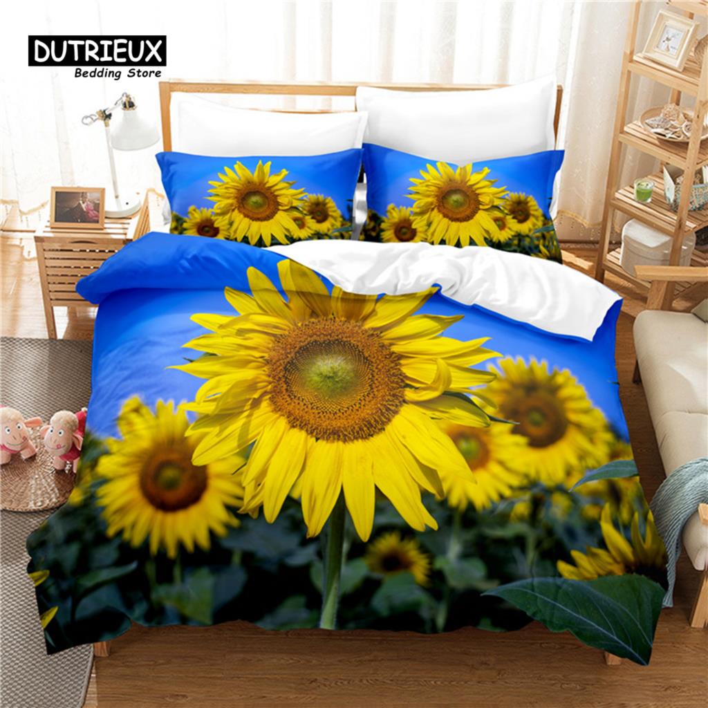

Digital Printing Sunflower Bedding Set, Duvet Cover Set, Linen, Queen Size, Fashion Design EU single(135x200cm)