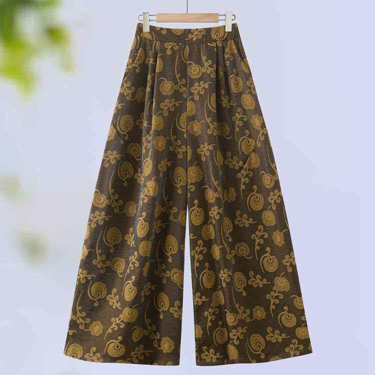

High-Waisted Chinese Jacquard Wide-Leg Pants - Old Money Style XL recommended for 90-115 jin