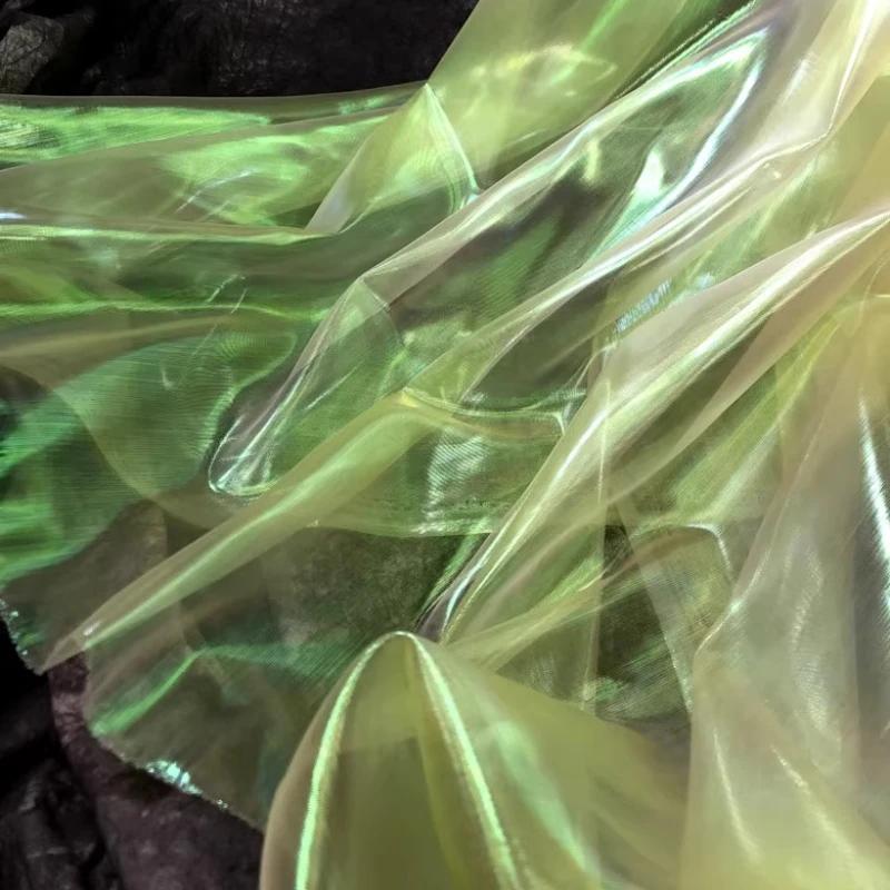 Wide 150cm Encrypted Laser Seven-color Iriered Gauze Fabric Bright Yarn Gradient Color Fabric DIY Organza Clothing Designer