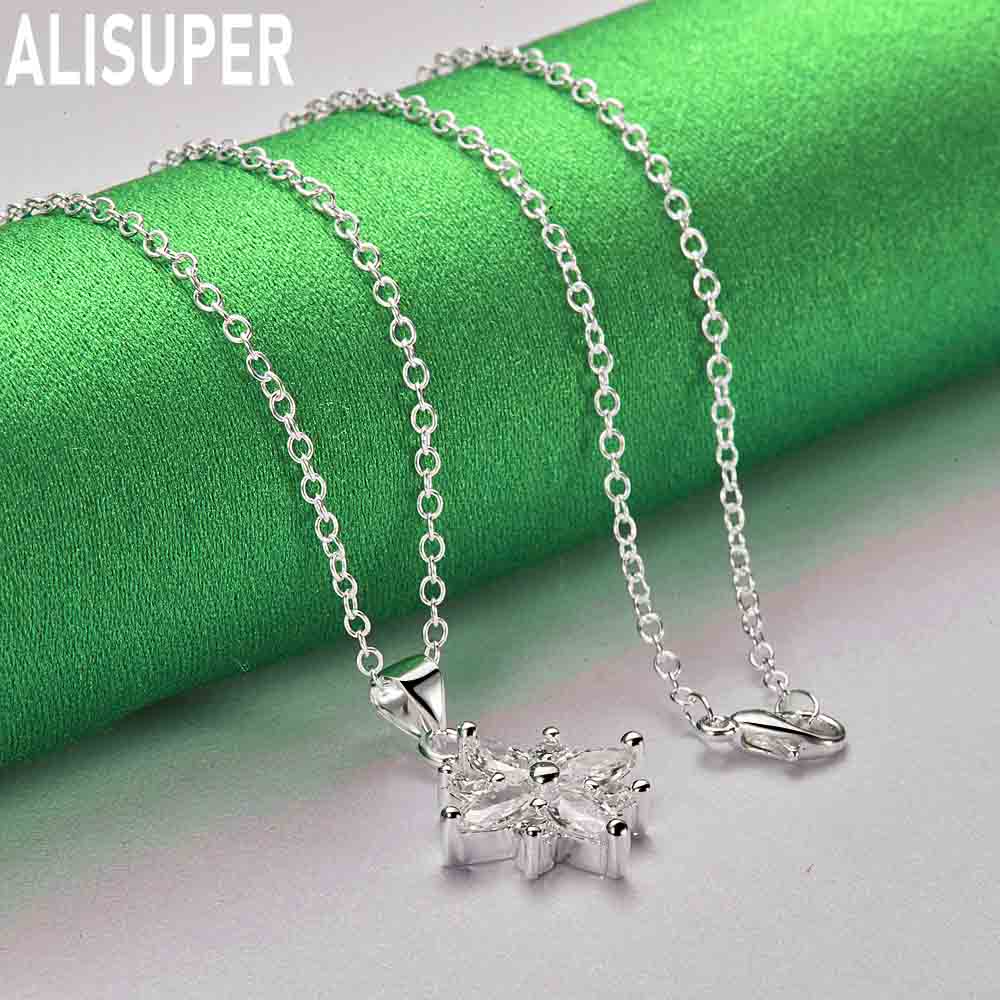 925 Sterling Silver Snowflake Zircon Pendant Necklace Fashion Wedding Jewelry
