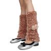Brown Deer Pattern Artificial Fur Leg Warmers Warm Fur Fluffy Legs Warmth with Bow Tie and Fur Ball, for Women's