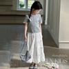 Summer Floral Grey Top and Cake Skirt Set Gentle and Stylish Girls' Two-piece Outfit for Middle and Older Children
