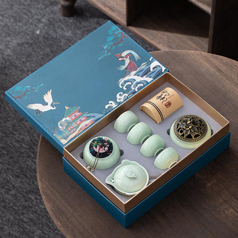Retro Guochaofeng Kung Fu Ceramic Tea Set Gift Box Company Opens with Gifts To Give Customers Thank You Gifts
