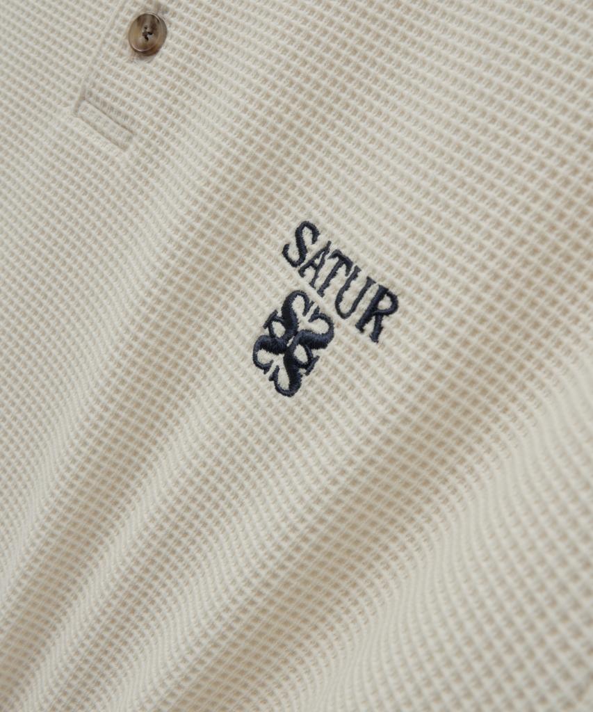 Seteo Waffle Henley Neck T-Shirt Cream