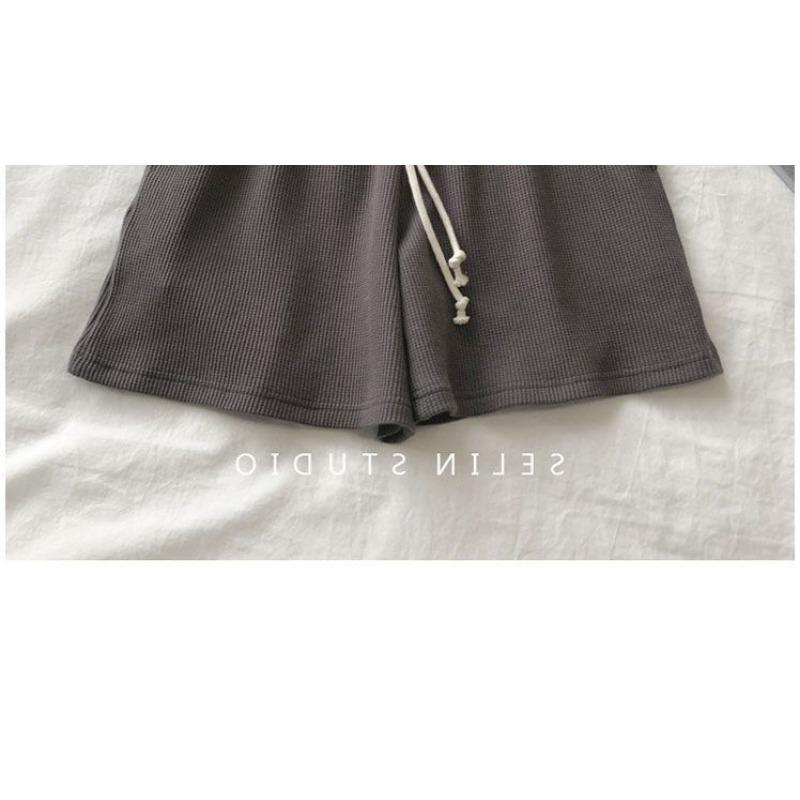 Summer Thin Waffle Shorts Women's Loose Home Casual Pajama Pants Wide Legs with Elastic Waist Sweatpants