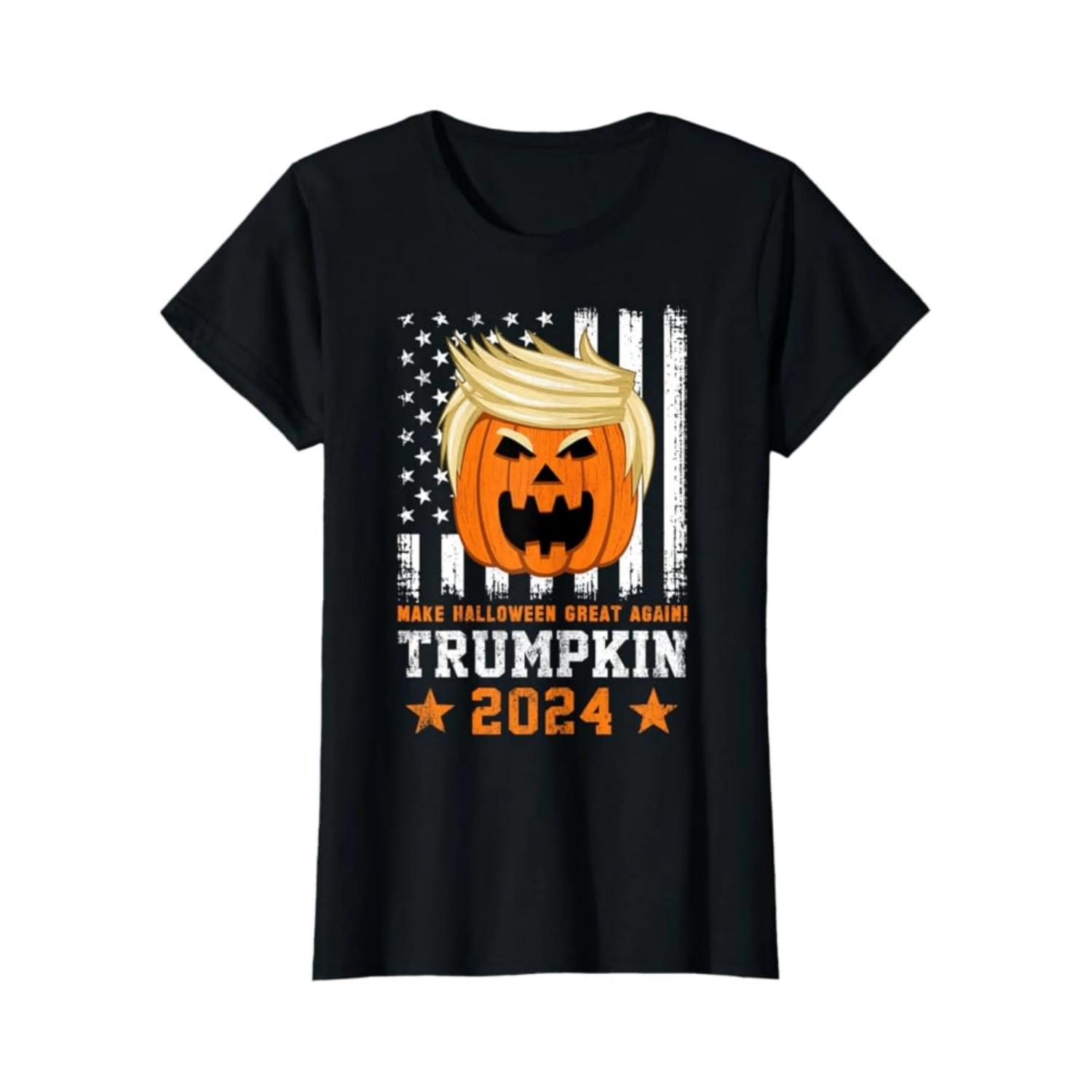 

Trumpkin 2024 USA Make Halloween Great Again Funny Trump T-Shirt 100% Cotton New T-Shirt Short Sleeve Fall Tee Top 01232 S чёрный