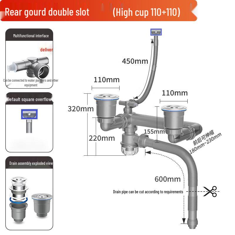 Xuanyong Retractable Rear-Wall Drainage Kit for Double Basins