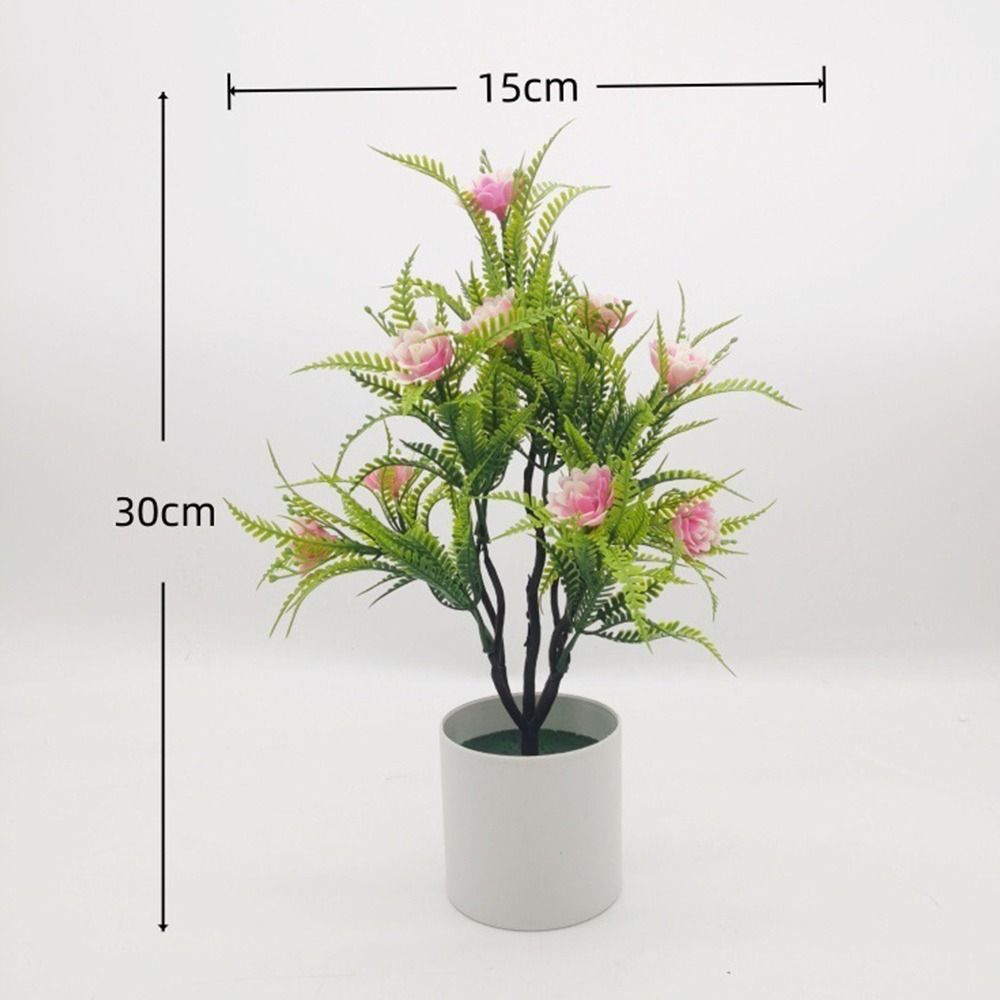 Multicolor Artificial Rose Flower Bonsai White Flowerpot Photo Props Desktop Ornament Green Grass Reusable