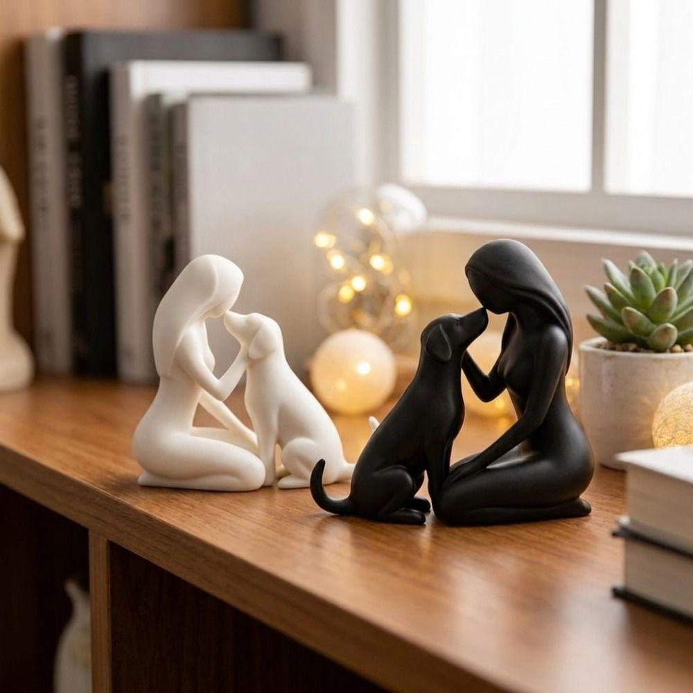 Pet Lover Art Woman and Dog Friendship Sculpture 3D Printed Desktop Dog Statue Bookshelf