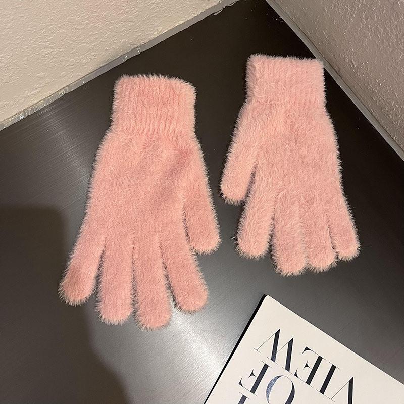 Simple Colorful Thermal Gloves With Faux Fur Lining For Winter Wear