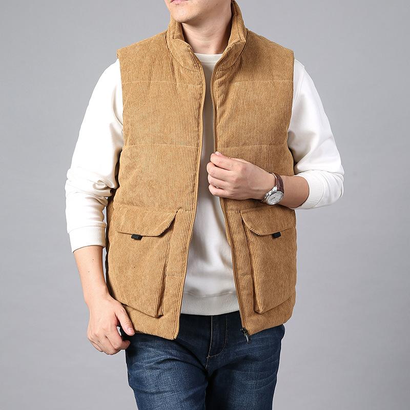 Autumn and Winter Corduroy Vest Men's Fleece Thickened Loose Large Size Stand-up Collar Casual Vest
