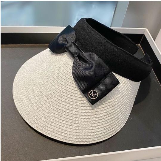 New Summer Empty Top Raffia Straw Hat Women Outdoor Travel Beach Sunscreen Anti Uv Riding Sun Hat Girl Big Brim Bow Visor Cap
