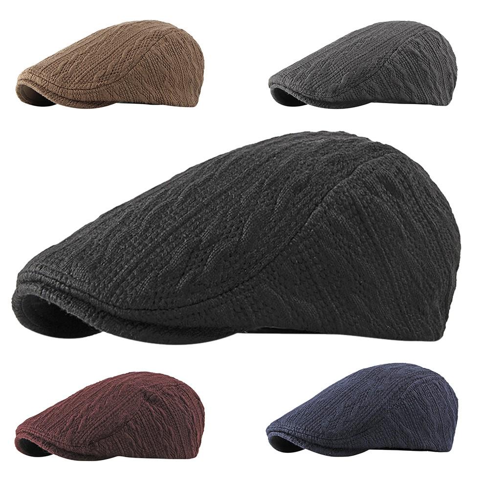 Fashion Men Flat Knitted Hat Fashion Spring Autumn Berets Solid Newsboy Style Peaked Cap Winter Vintage Cap