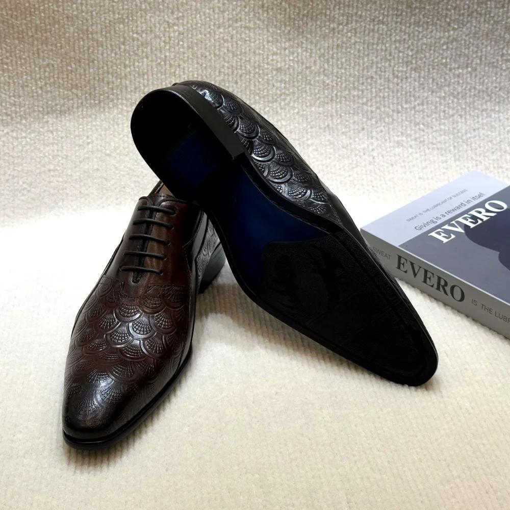Módní Pánské Italské Designérské Ručně Šité Boty z Pravé Kůže Černé Hnědé Oxfords Business Office Šněrovací Derby Boty