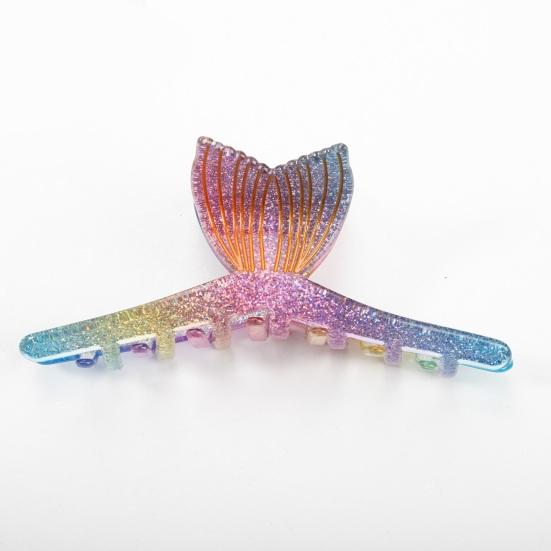 Yousheng Hair Claw Glitter Fishtail Shape Back Head Hair Clip Anti-slip Teeth Strong Grip Shower Hair Clamp Versatile Use Hair Accessory