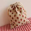 14x16cm Small Cotton Linen Strawberry Drawstring Bag Pocket Xmas Party Gift Packaging
