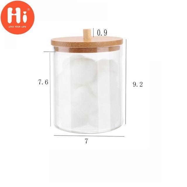 Hi Makeup Cotton Pad Organizer Storage Box for Cotton Swab Rod Cosmetic Organizer Jewelry Bathroom  Storage Container with Wood Lid
